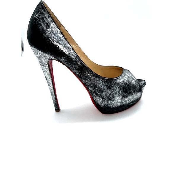 CHRISTIAN LOUBOUTIN Metallizzato Palais Royal 140 Platform Peep Toe 37 Silver - Picture 7 of 14